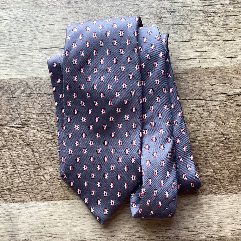 Vintage Christian Dior all-silk tie Marshall Fields Co Geometric Gray White Red